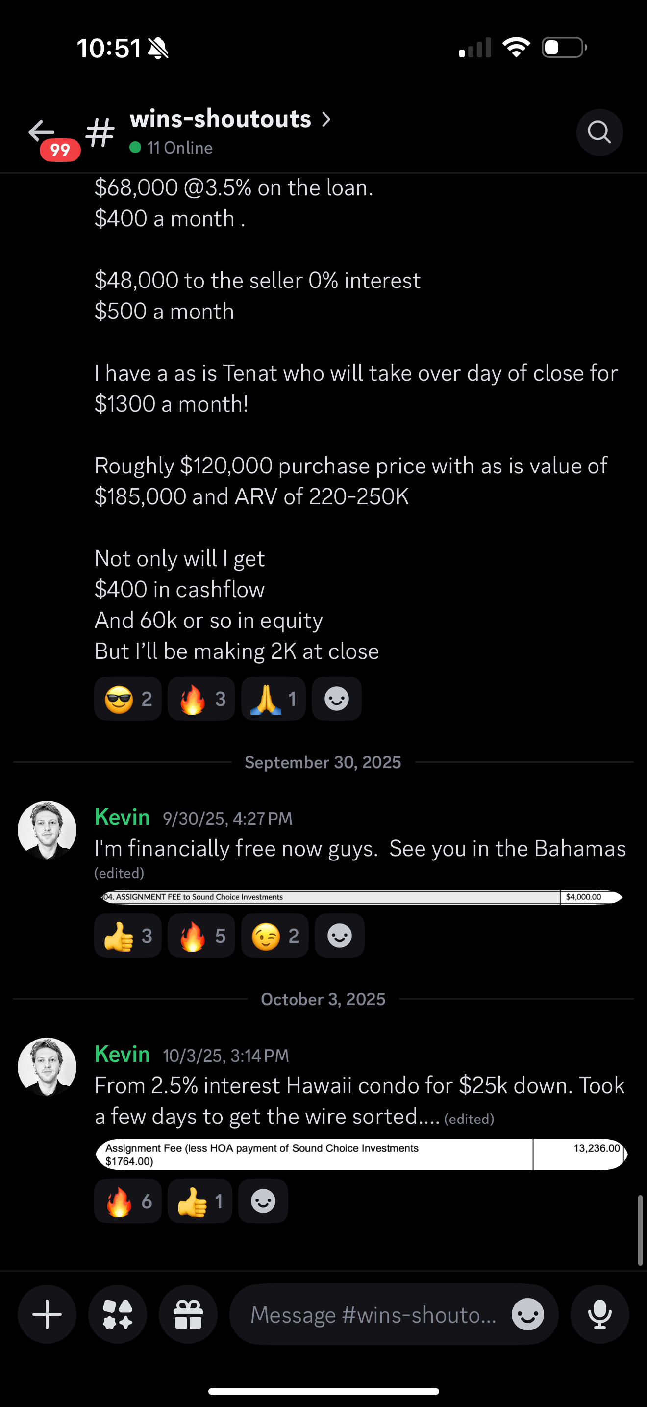 Deal discussion showing cashflow and equity gains