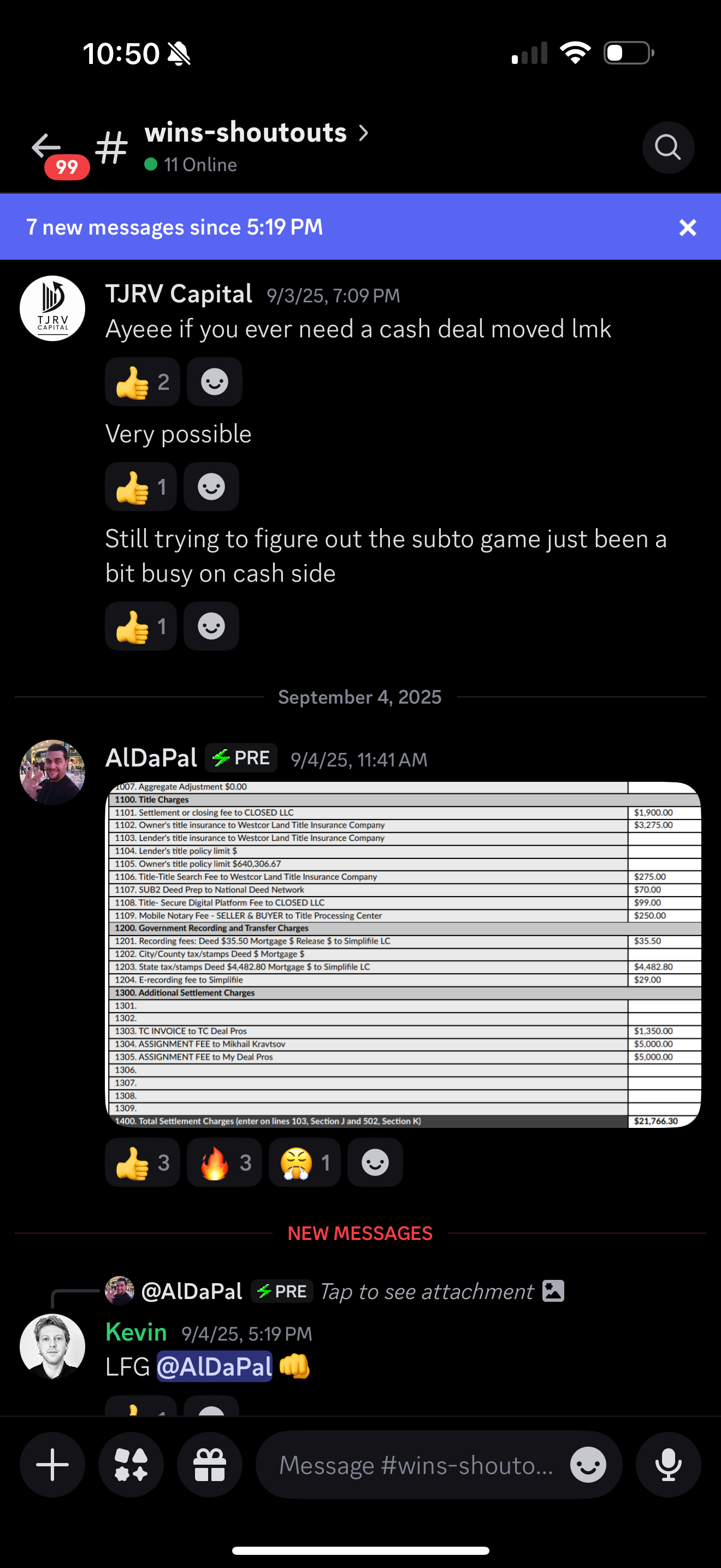 Settlement statement totaling $21,766